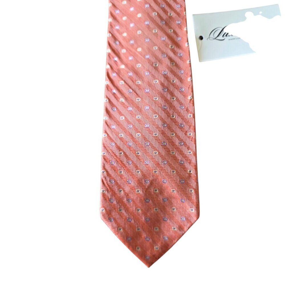 Kings Wharfe Vintage Silk Tie USA Made Coral Pink Herringbone Preppy Geometric - Picture 10 of 16